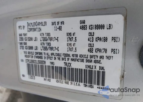 2003 Dodge Ram 2500 Slt/Laramie/St from USA, damaged, VIN 1D7KU28633J568930